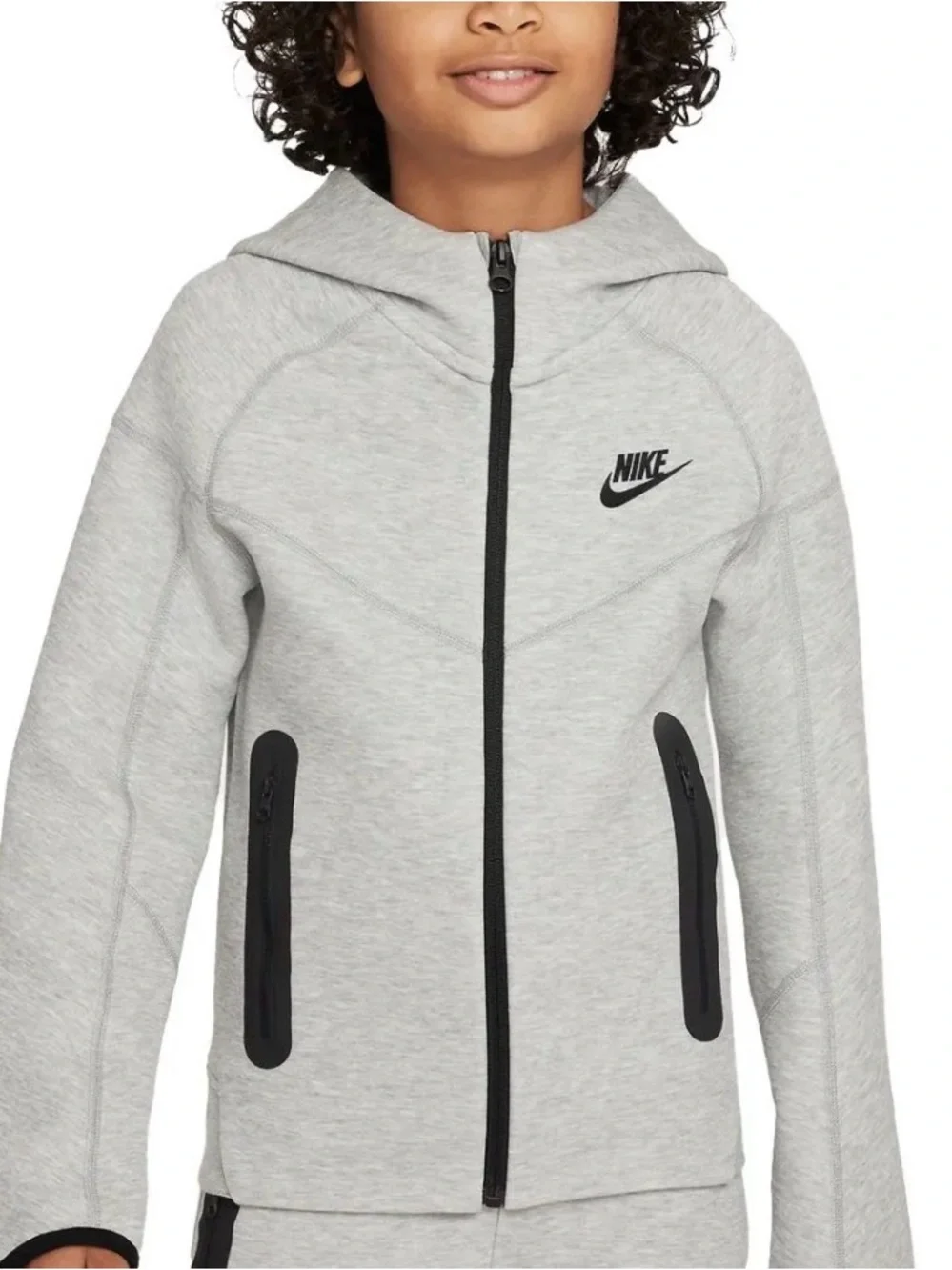 Nike Kids' Light Gray Full-Zip Hoodie Jacket